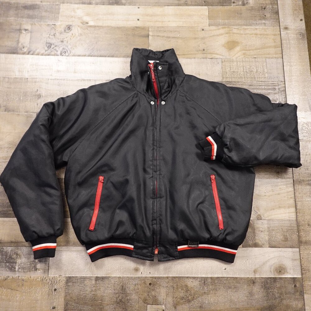 Vintage Yamaha Black & Red Bomber Jacket Men’s XL – Hand Pocket Pull Tabs Missin